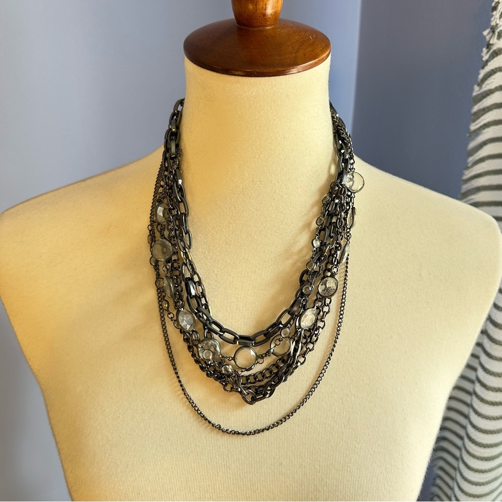 Simply Vera Vera Wang Gunmetal Multi-Chain Necklace – 22” Punk Glam Statement